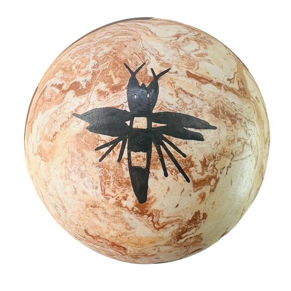 Mata Ortiz Mexico Seed Pot Olla SIGNED Miniature Handmade Black Squares Red Star - Picture 3 of 11